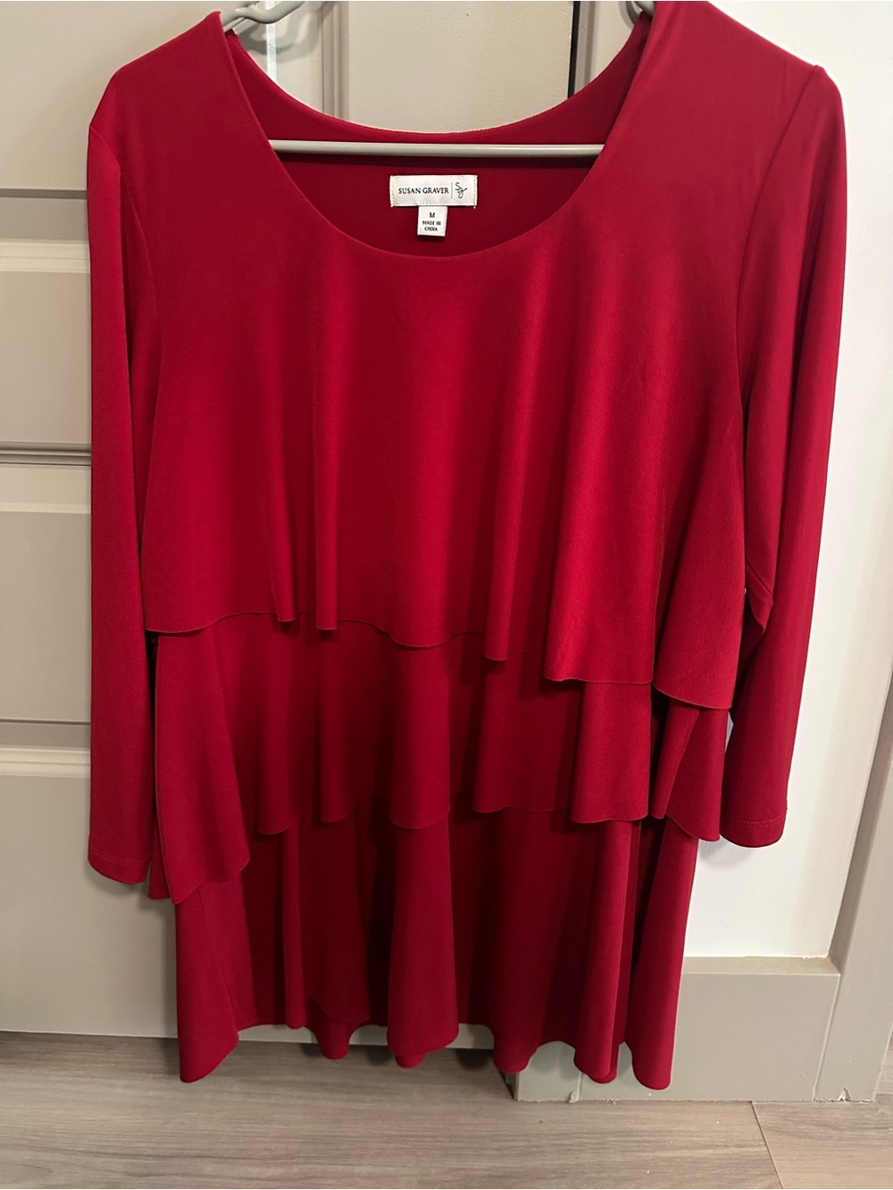 Susan Graver Vibrant Red Tiered Long-Sleeve blouse